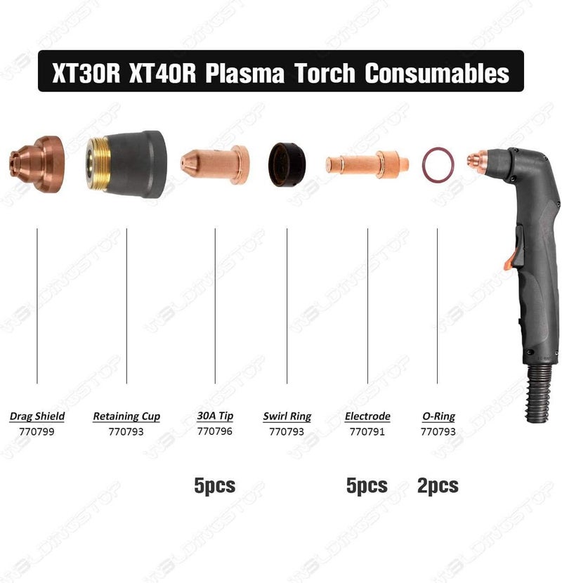 WeldingStop 770791 Electrode & 770796 Tip/Nozzle for Hobart Airforce 27i 40i Plasma Cutter XT30R XT40R Torch Plasma Consumables(PKG-12) - Image 2